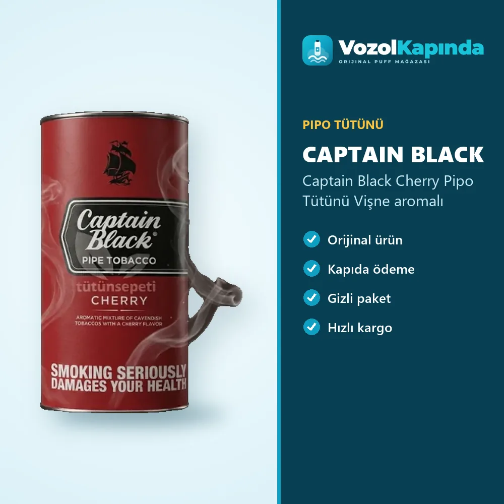Captain Black Cherry Pipo Tütünü Vişne aromalı Özellikleri Captain Black Cherry Pipo Tütünü Vişne aromalı bilgi kartı, orijinal pipo tütünü