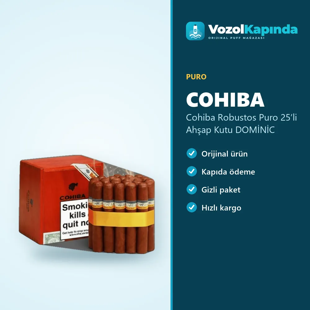 Cohiba Robustos Puro 25’li Ahşap Kutu DOMİNİC Sipariş Bilgileri Cohiba Robustos Puro 25’li Ahşap Kutu DOMİNİC sipariş avantajları: kapıda ödeme ve gizli paket