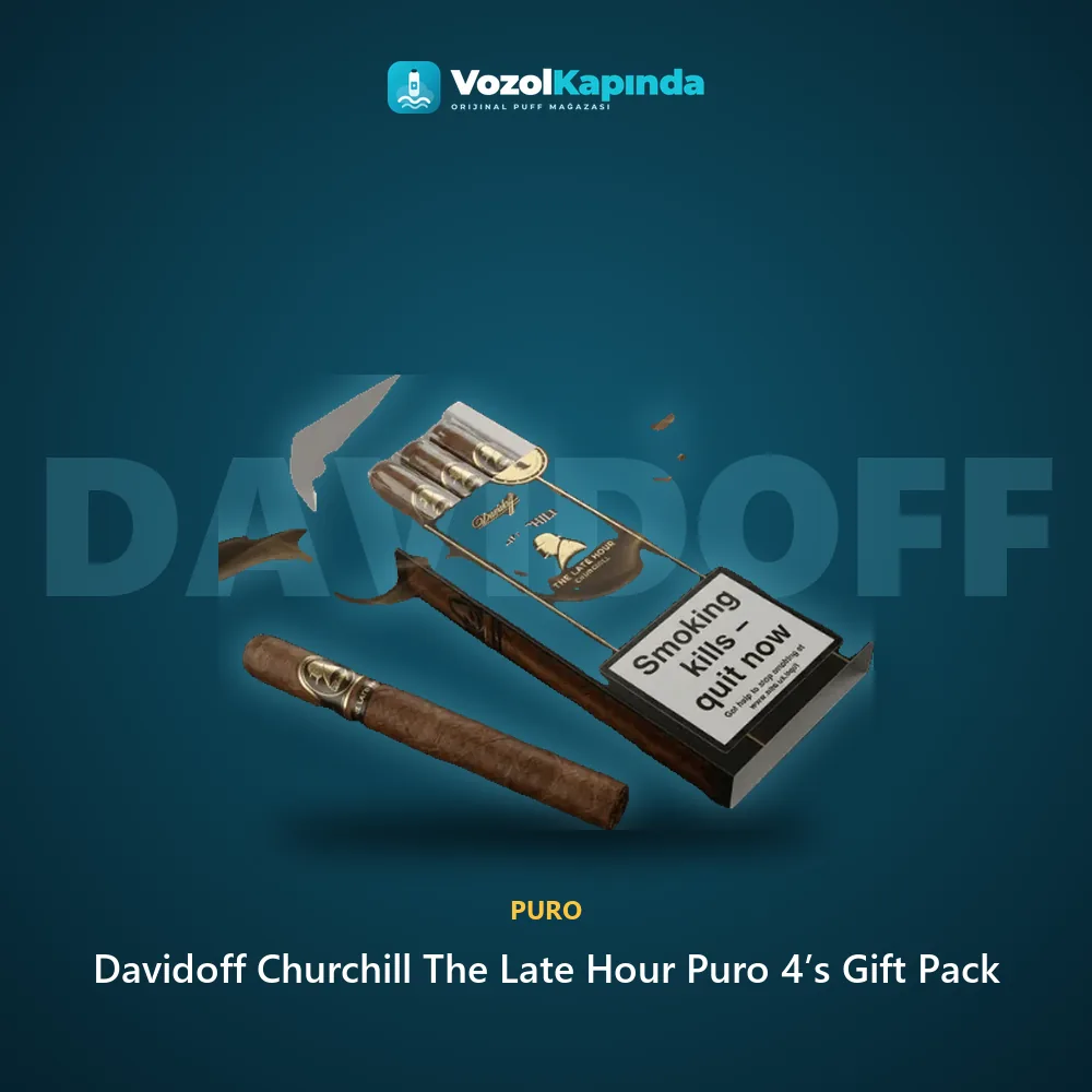 Davidoff Churchill The Late Hour Puro 4’s Gift Pack bilgi kartı, orijinal puro