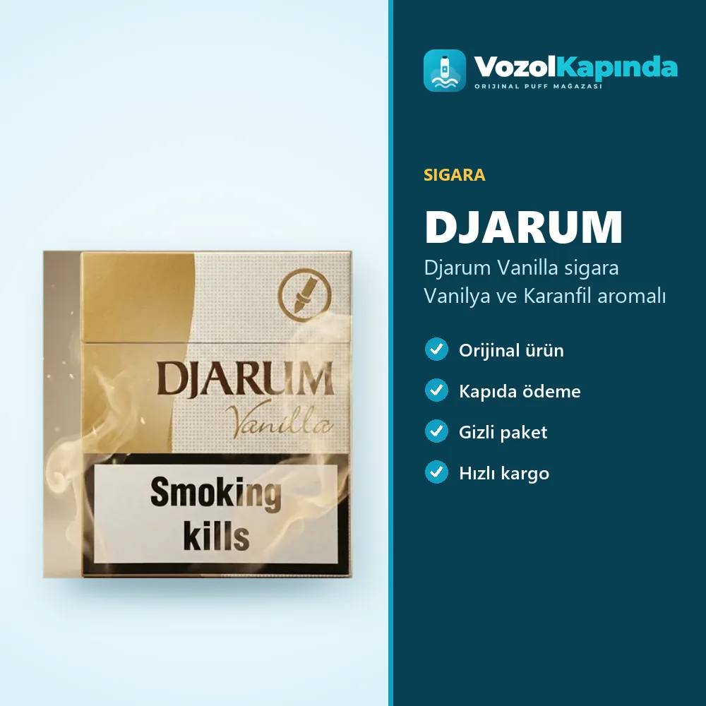 Djarum Vanilla sigara Vanilya ve Karanfil aromalı bilgi kartı, orijinal sigara