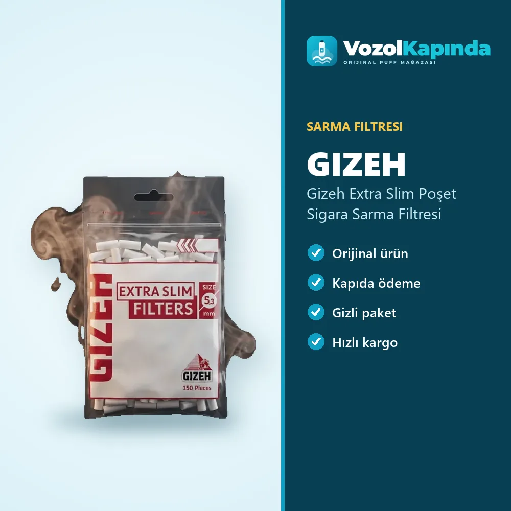 Gizeh Extra Slim Poşet Sigara Sarma Filtresi Bilgi Kartı Gizeh Extra Slim Poşet Sigara Sarma Filtresi bilgi kartı, orijinal sarma filtresi