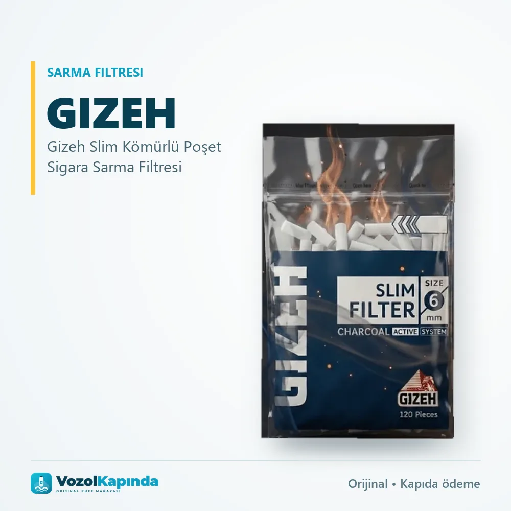 Gizeh Slim Kömürlü Poşet Sigara Sarma Filtresi Özellikleri Gizeh Slim Kömürlü Poşet Sigara Sarma Filtresi bilgi kartı, orijinal sarma filtresi