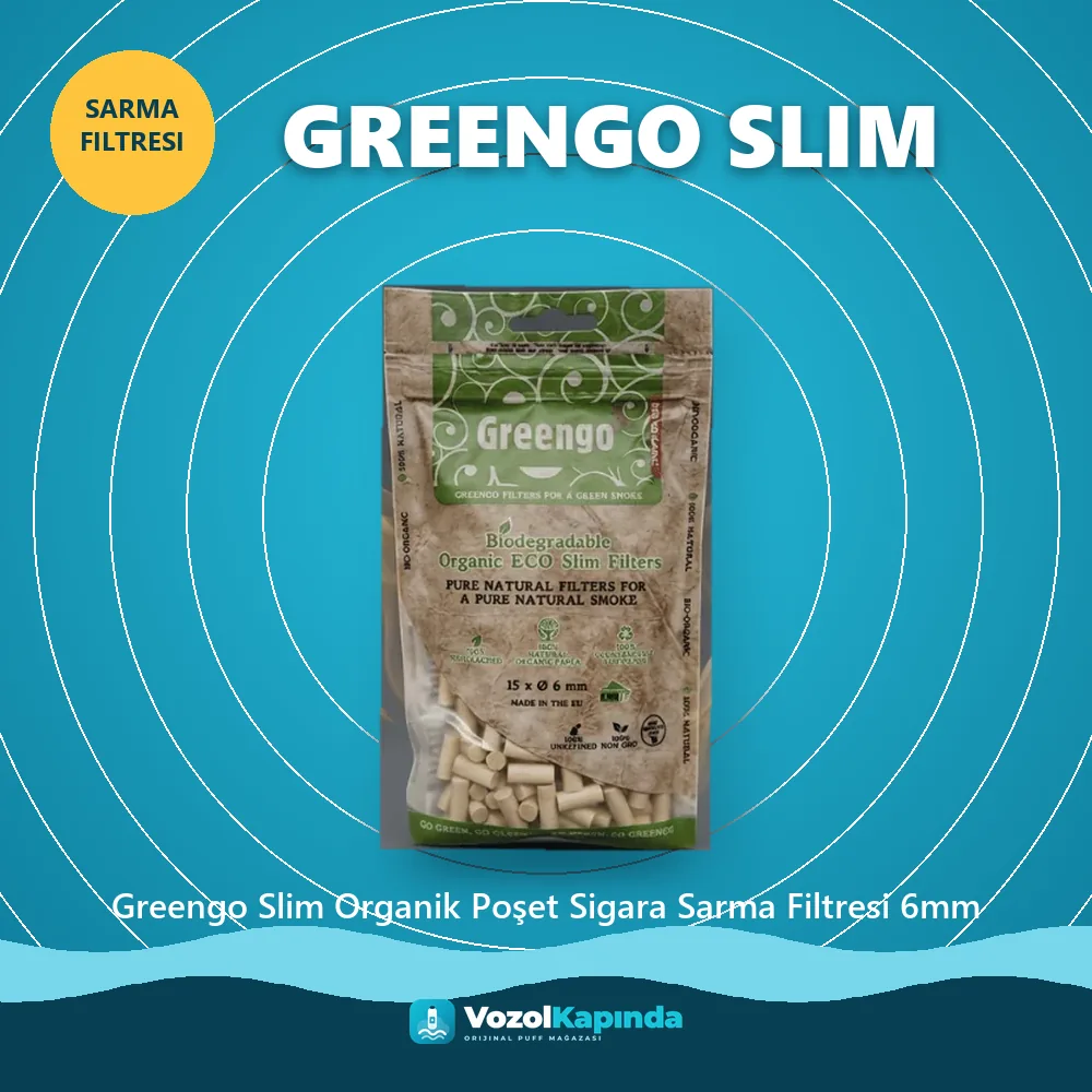 Greengo Slim Organik Poşet Sigara Sarma Filtresi 6mm bilgi kartı, orijinal sarma filtresi