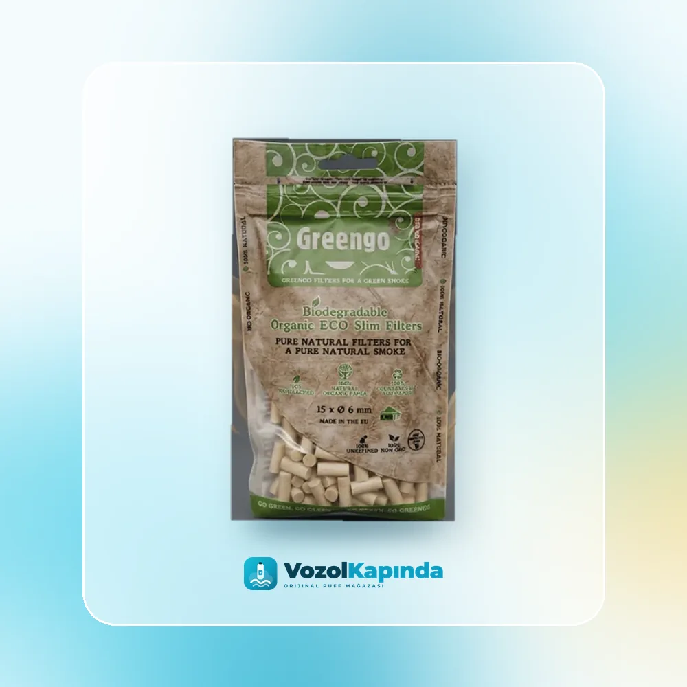 Greengo Slim Organik Poşet Sigara Sarma Filtresi 6mm, Vozol Kapında orijinal sarma filtresi