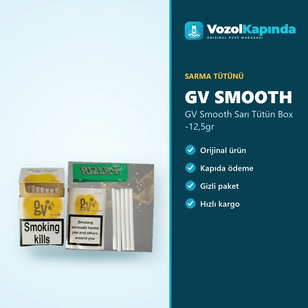 GV Smooth Sarı Tütün Box -12,5gr Özellikleri GV Smooth Sarı Tütün Box -12,5gr özellikleri: orijinal ürün, kapıda ödeme, gizli paket