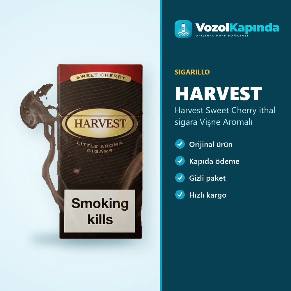 Harvest Sweet Cherry ithal sigara Vişne Aromalı bilgi kartı, orijinal sigarillo