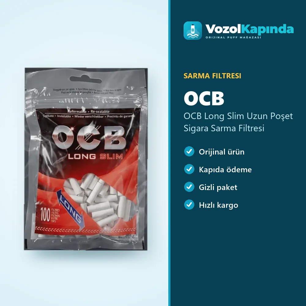 OCB Long Slim Uzun Poşet Sigara Sarma Filtresi sipariş avantajları: kapıda ödeme ve gizli paket