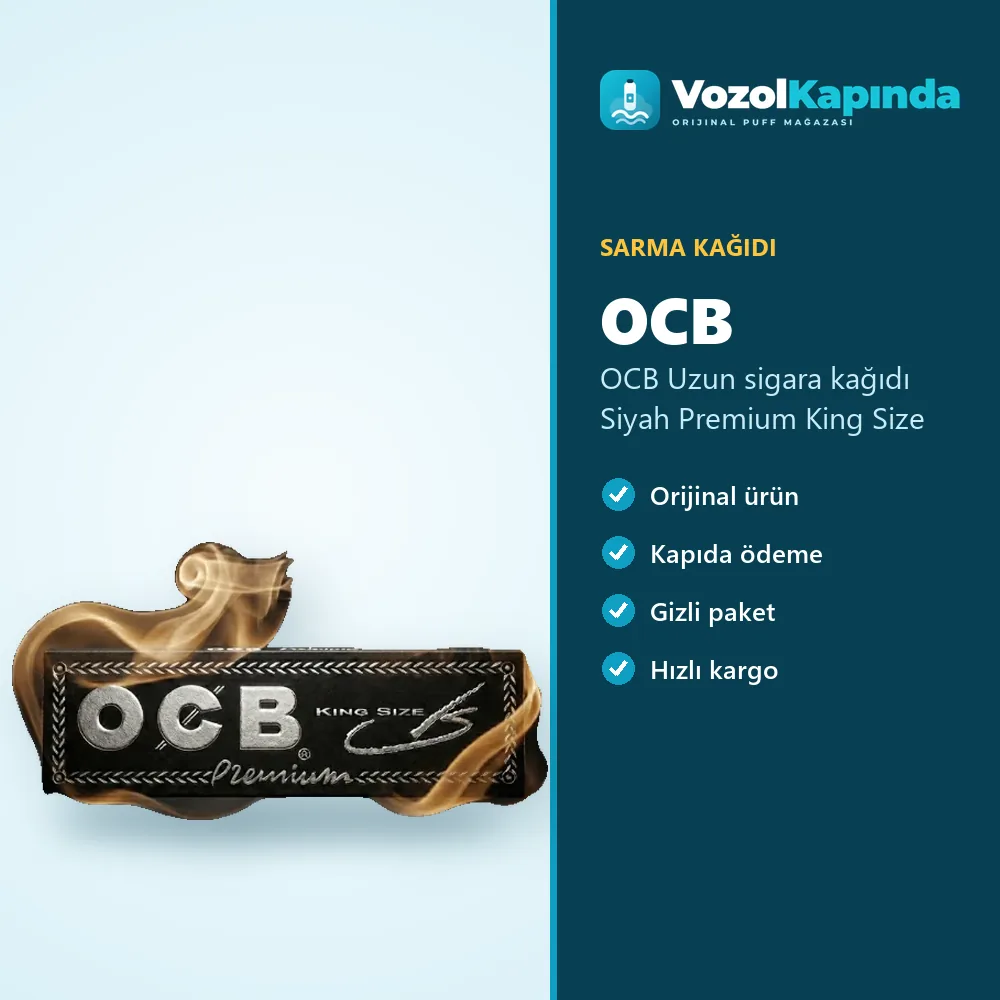 OCB Uzun sigara kağıdı Siyah Premium King Size Bilgi Kartı OCB Uzun sigara kağıdı Siyah Premium King Size bilgi kartı, orijinal sarma kağıdı