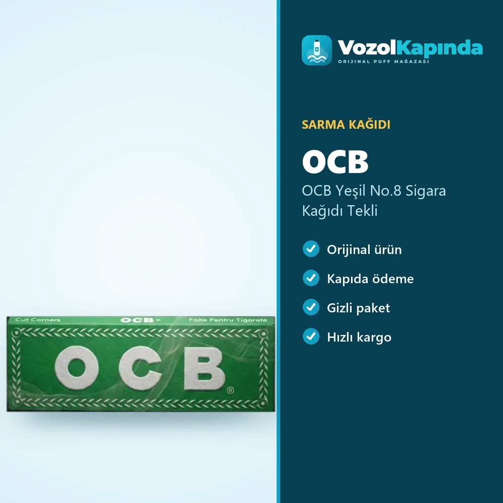 OCB Yeşil No.8 Sigara Kağıdı Tekli Bilgi Kartı OCB Yeşil No.8 Sigara Kağıdı Tekli bilgi kartı, orijinal sarma kağıdı