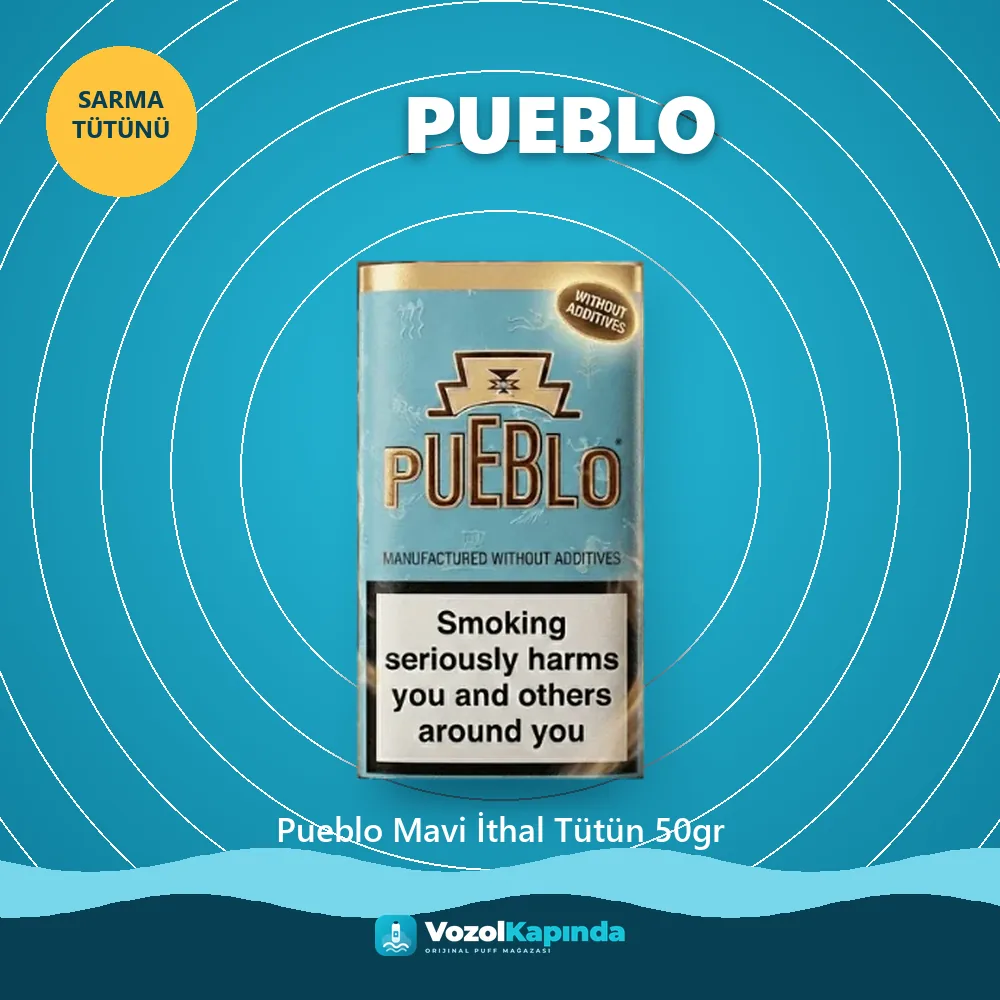 Pueblo Mavi İthal Tütün 50gr bilgi kartı, orijinal sarma tütünü