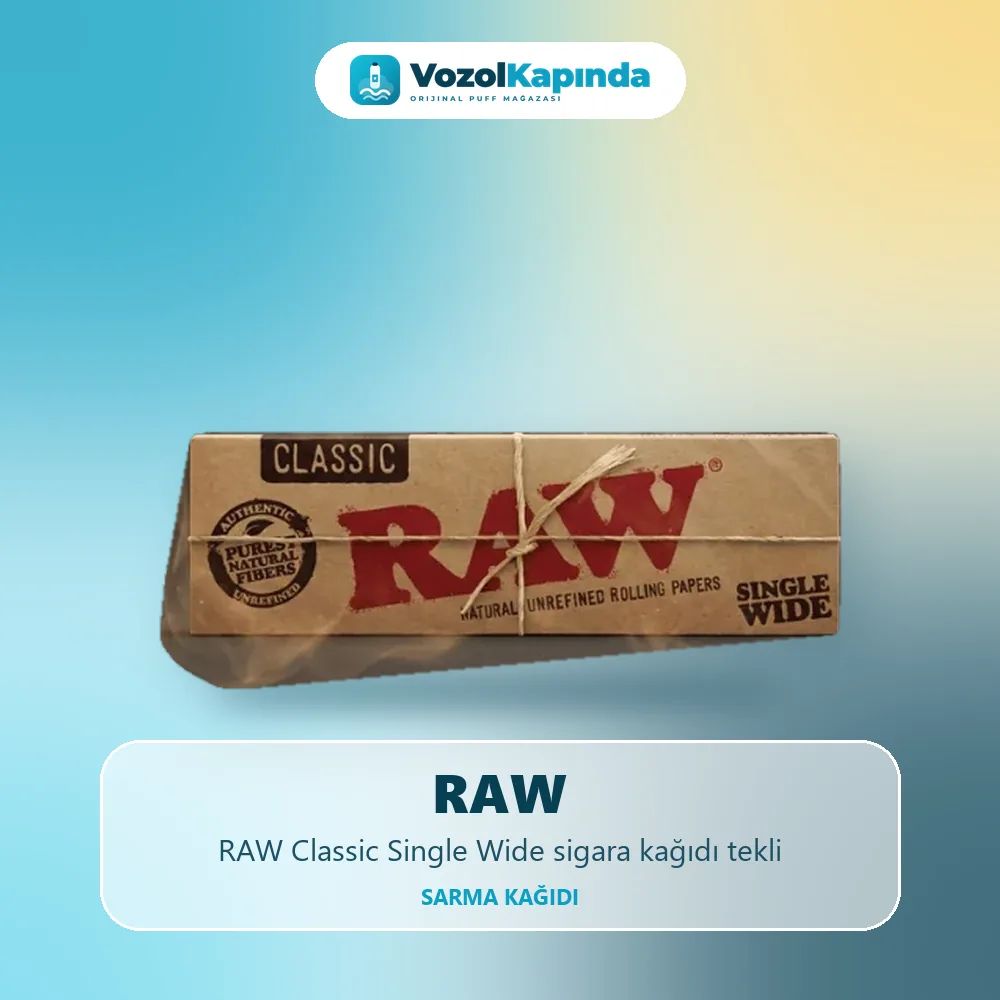 RAW Classic Single Wide sigara kağıdı tekli bilgi kartı, orijinal sarma kağıdı