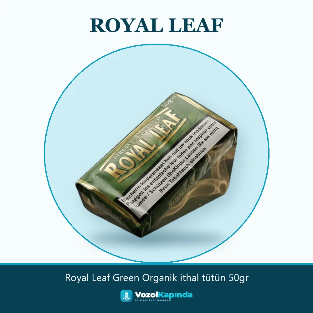 Royal Leaf Green Organik ithal tütün 50gr Özellikleri Royal Leaf Green Organik ithal tütün 50gr bilgi kartı, orijinal sarma tütünü