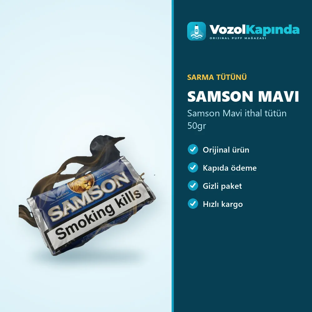 Samson Mavi ithal tütün 50gr sipariş avantajları: kapıda ödeme ve gizli paket