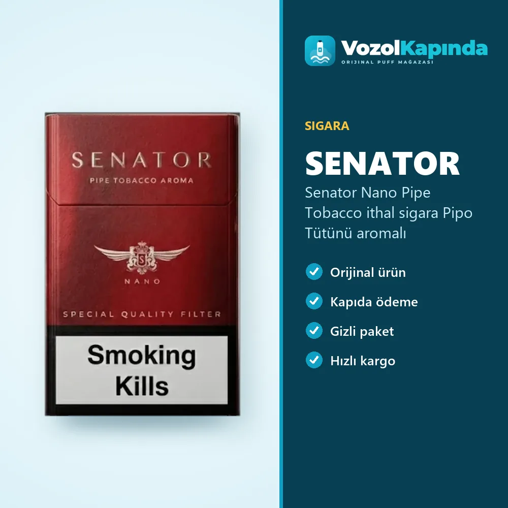 Senator Nano Pipe Tobacco ithal sigara Pipo Tütünü aromalı bilgi kartı, orijinal sigara