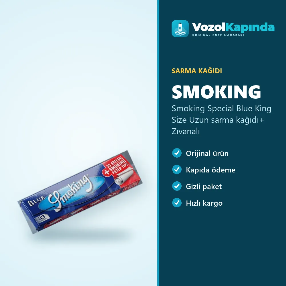 Smoking Special Blue King Size Uzun sarma kağıdı+ Zıvanalı Bilgi Kartı Smoking Special Blue King Size Uzun sarma kağıdı+ Zıvanalı sipariş avantajları: kapıda ödeme ve gizli paket