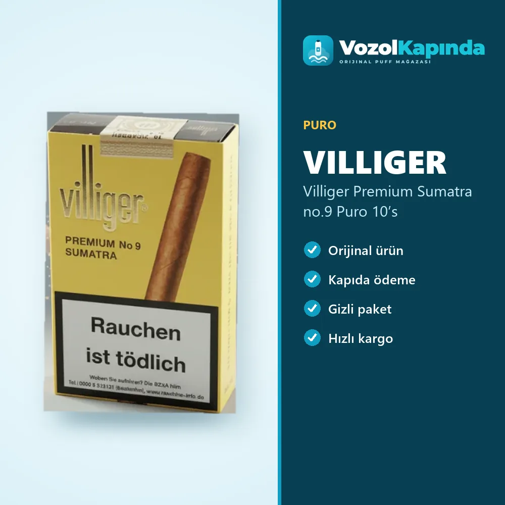 Villiger Premium Sumatra no.9 Puro 10’s bilgi kartı, orijinal puro