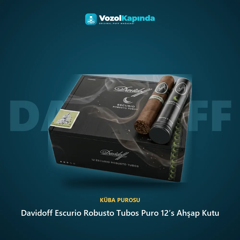 Davidoff Escurio Robusto Tubos Puro 12’s Ahşap Kutu bilgi kartı, orijinal Küba purosu