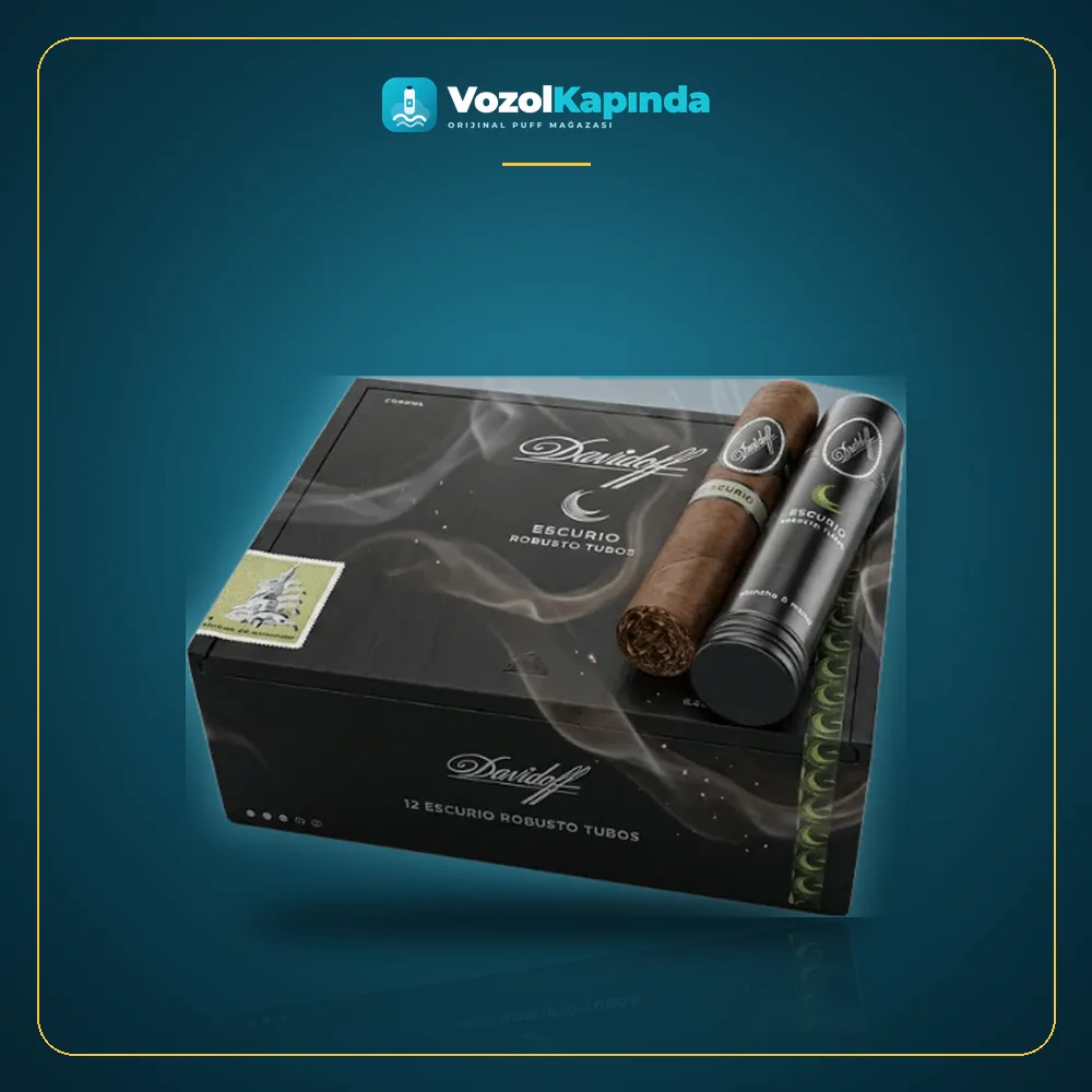 Davidoff Escurio Robusto Tubos Puro 12’s Ahşap Kutu ön yüz görseli, orijinal ambalaj