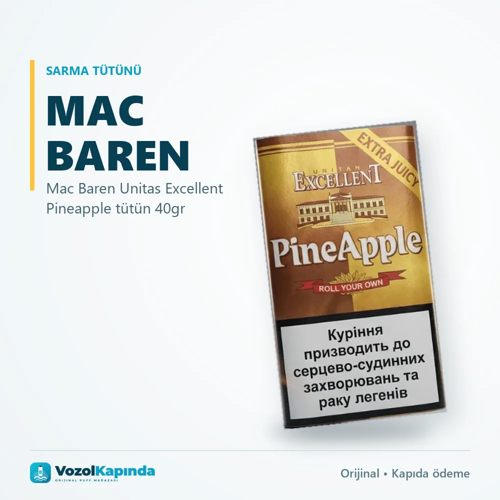 Mac Baren Unitas Excellent Pineapple tütün 40gr bilgi kartı, orijinal sarma tütünü