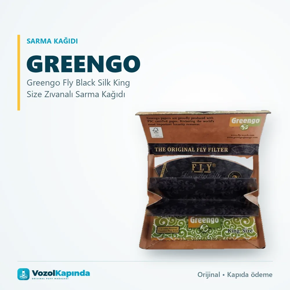Greengo Fly Black Silk King Size Zıvanalı Sarma Kağıdı Bilgi Kartı Greengo Fly Black Silk King Size Zıvanalı Sarma Kağıdı sipariş avantajları: kapıda ödeme ve gizli paket