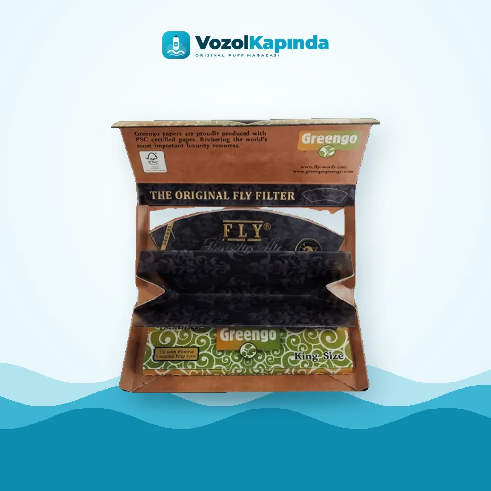 Greengo Fly Black Silk King Size Zıvanalı Sarma Kağıdı Paket Görünümü Greengo Fly Black Silk King Size Zıvanalı Sarma Kağıdı ön yüz görseli, orijinal ambalaj