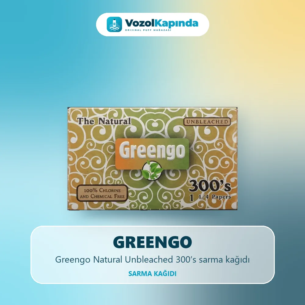 Greengo Natural Unbleached 300’s sarma kağıdı bilgi kartı, orijinal sarma kağıdı