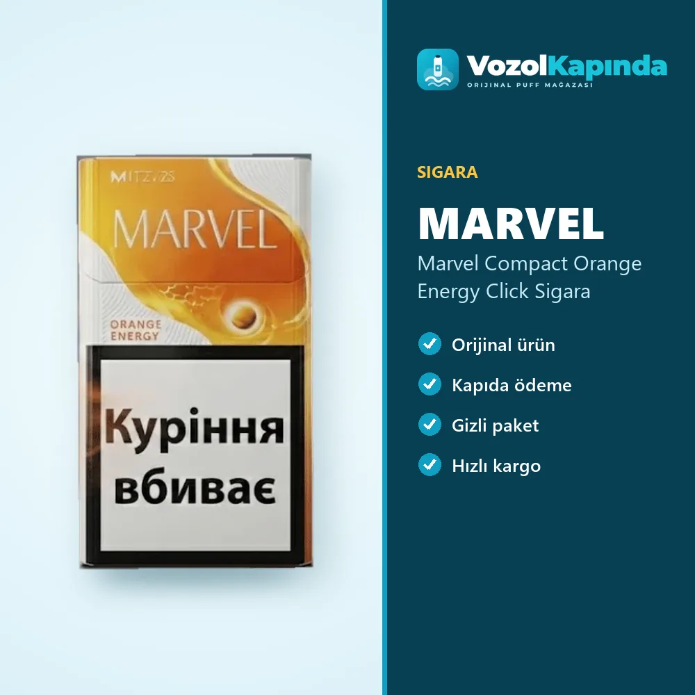 Marvel Compact Orange Energy Click Sigara özellikleri: orijinal ürün, kapıda ödeme, gizli paket