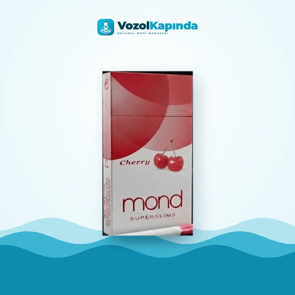 Mond Cherry Superslim sigara Kiraz aromalı Paket Görünümü Mond Cherry Superslim sigara Kiraz aromalı ön yüz görseli, orijinal ambalaj