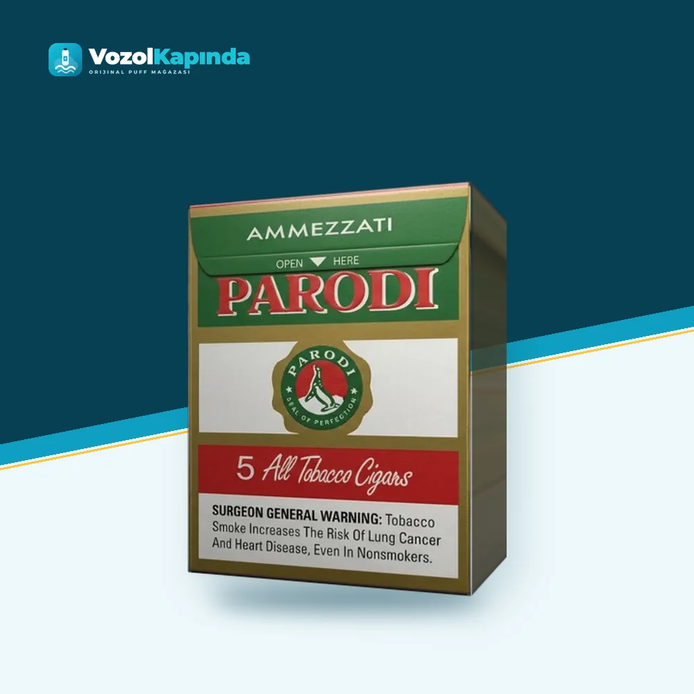 Parodi Ammezzati Puro 5’s Fındık Aromalı puro Ürün Görseli Parodi Ammezzati Puro 5’s Fındık Aromalı puro ön yüz görseli, orijinal ambalaj