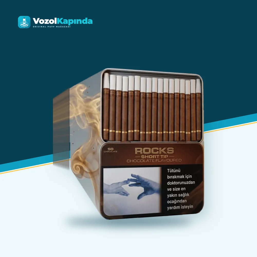 Rocks Short Tip Chocolate sigarillo Çikolata Aromalı 50’s Ürün Görseli Rocks Short Tip Chocolate sigarillo Çikolata Aromalı 50’s paket görünümü