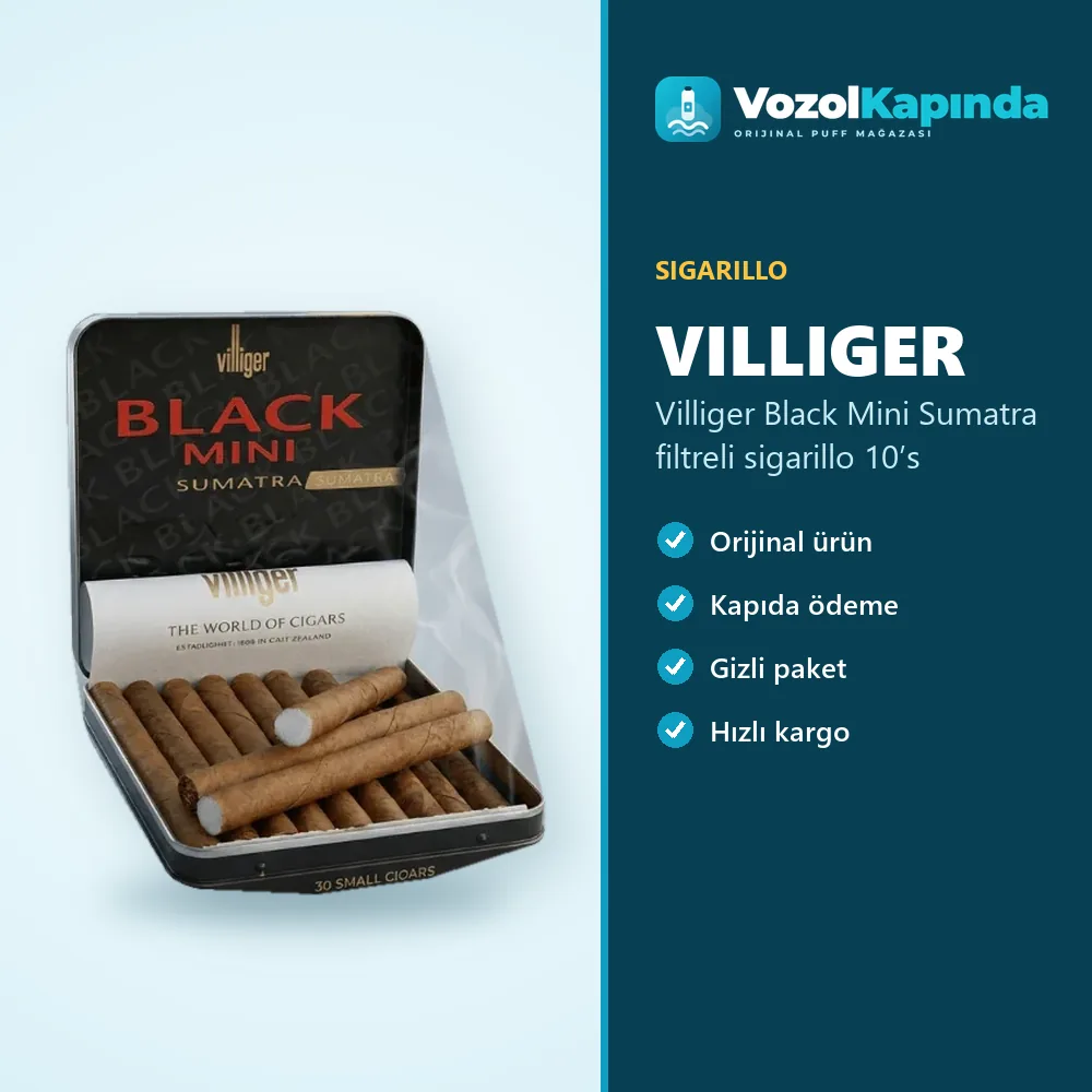 Villiger Black Mini Sumatra filtreli sigarillo 10’s Özellikleri Villiger Black Mini Sumatra filtreli sigarillo 10’s bilgi kartı, orijinal sigarillo