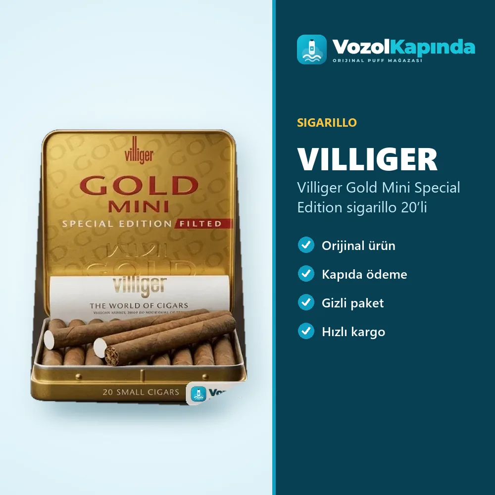 Villiger Gold Mini Special Edition sigarillo 20’li Bilgi Kartı Villiger Gold Mini Special Edition sigarillo 20’li bilgi kartı, orijinal sigarillo