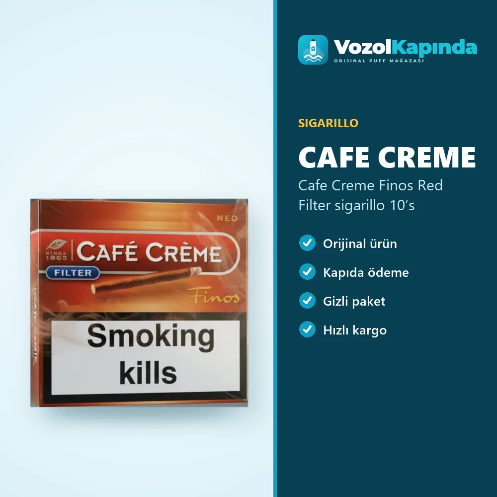 Cafe Creme Finos Red Filter sigarillo 10’s Sipariş Bilgileri Cafe Creme Finos Red Filter sigarillo 10’s özellikleri: orijinal ürün, kapıda ödeme, gizli paket