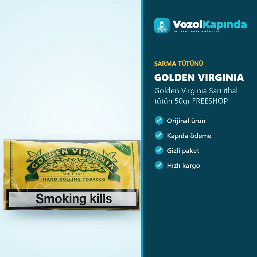 Golden Virginia Sarı ithal tütün 50gr FREESHOP özellikleri: orijinal ürün, kapıda ödeme, gizli paket