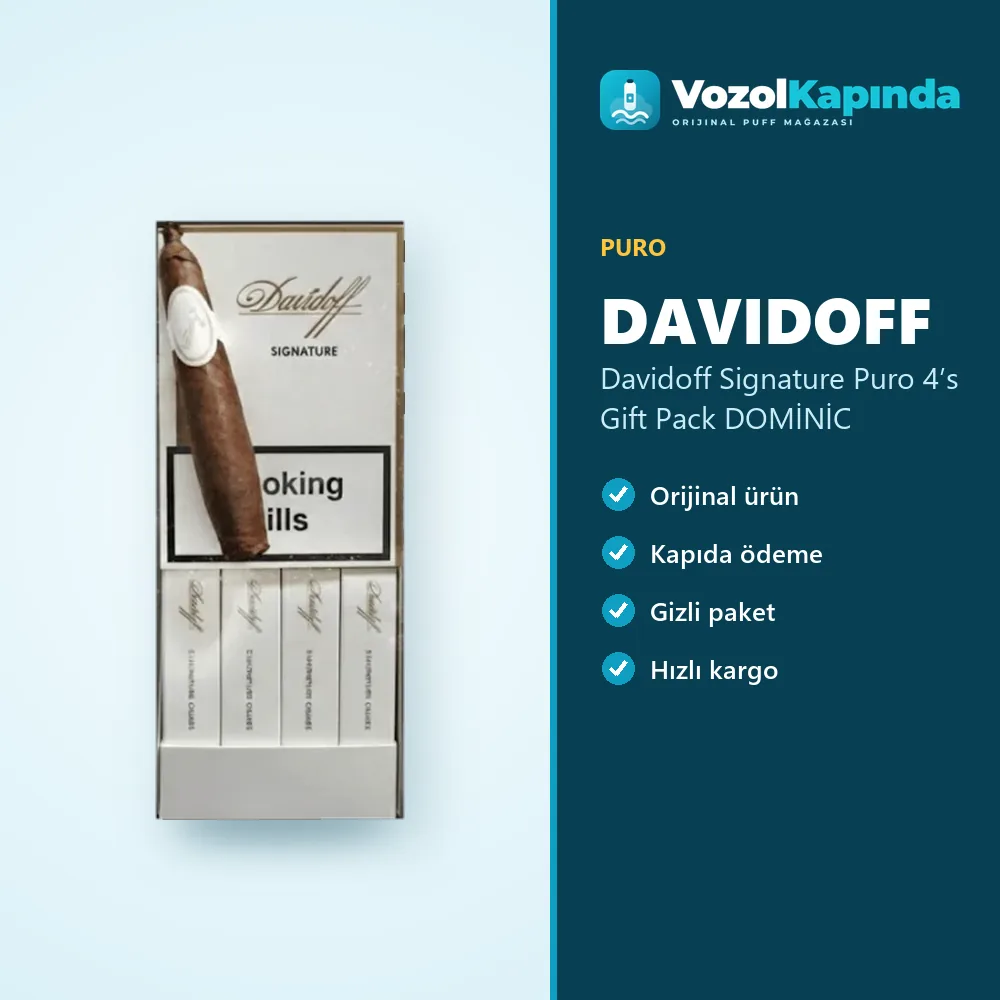 Davidoff Signature Puro 4’s Gift Pack DOMİNİC bilgi kartı, orijinal puro