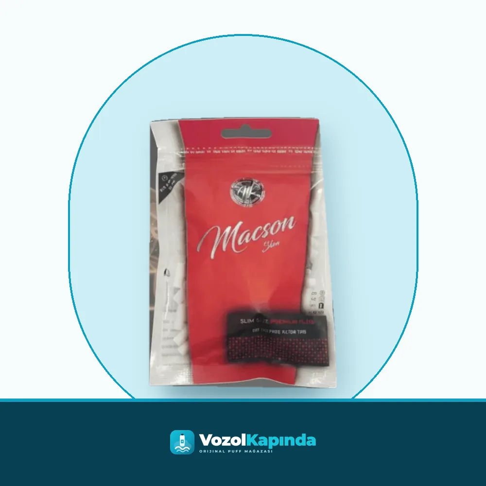 Macson Premium Slim sigara sarma filtresi 6mm Orijinal Ambalaj Macson Premium Slim sigara sarma filtresi 6mm paket görünümü