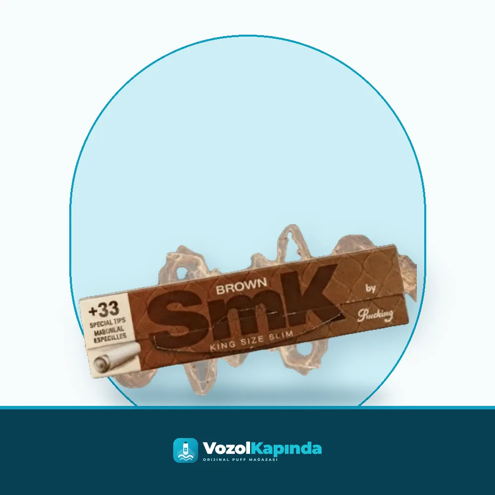 SMK Brown King Size Slim sigara kağıdı + Zıvanalı (Tips) paket görünümü