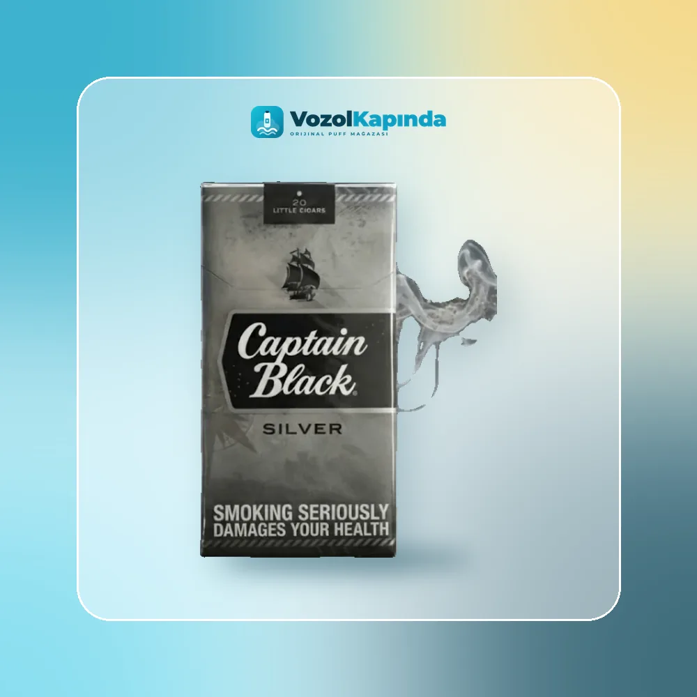 Captain Black Silver ithal sigara Paket Görünümü Captain Black Silver ithal sigara ön yüz görseli, orijinal ambalaj