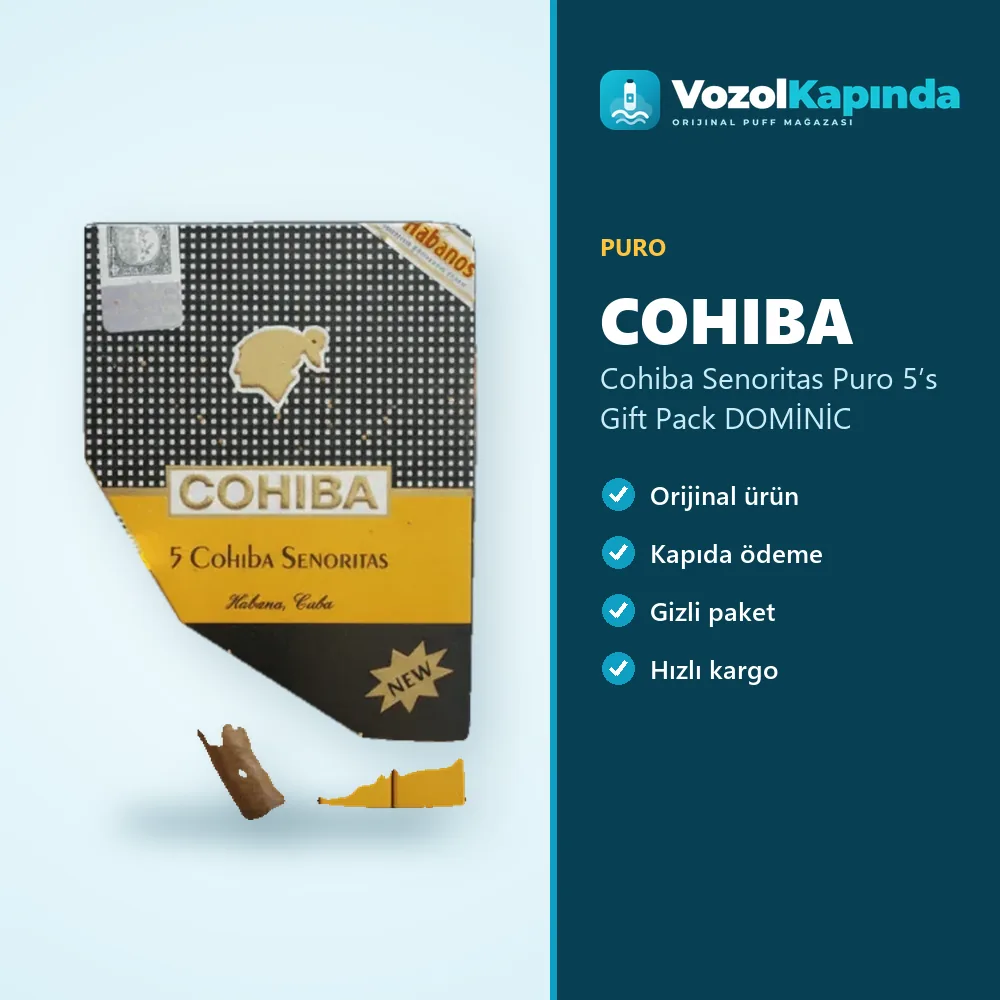 Cohiba Senoritas Puro 5’s Gift Pack DOMİNİC özellikleri: orijinal ürün, kapıda ödeme, gizli paket