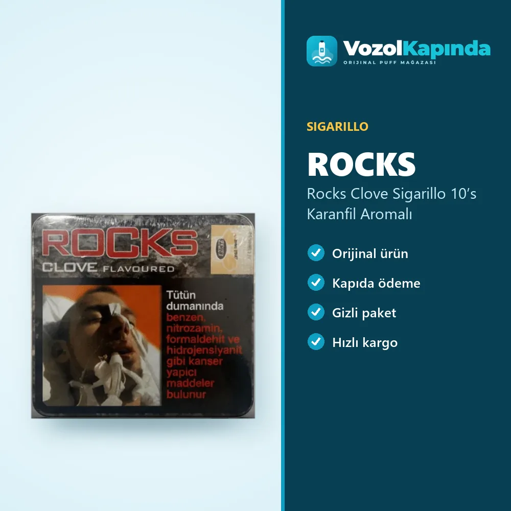 Rocks Clove Sigarillo 10’s Karanfil Aromalı Sipariş Bilgileri Rocks Clove Sigarillo 10’s Karanfil Aromalı sipariş avantajları: kapıda ödeme ve gizli paket