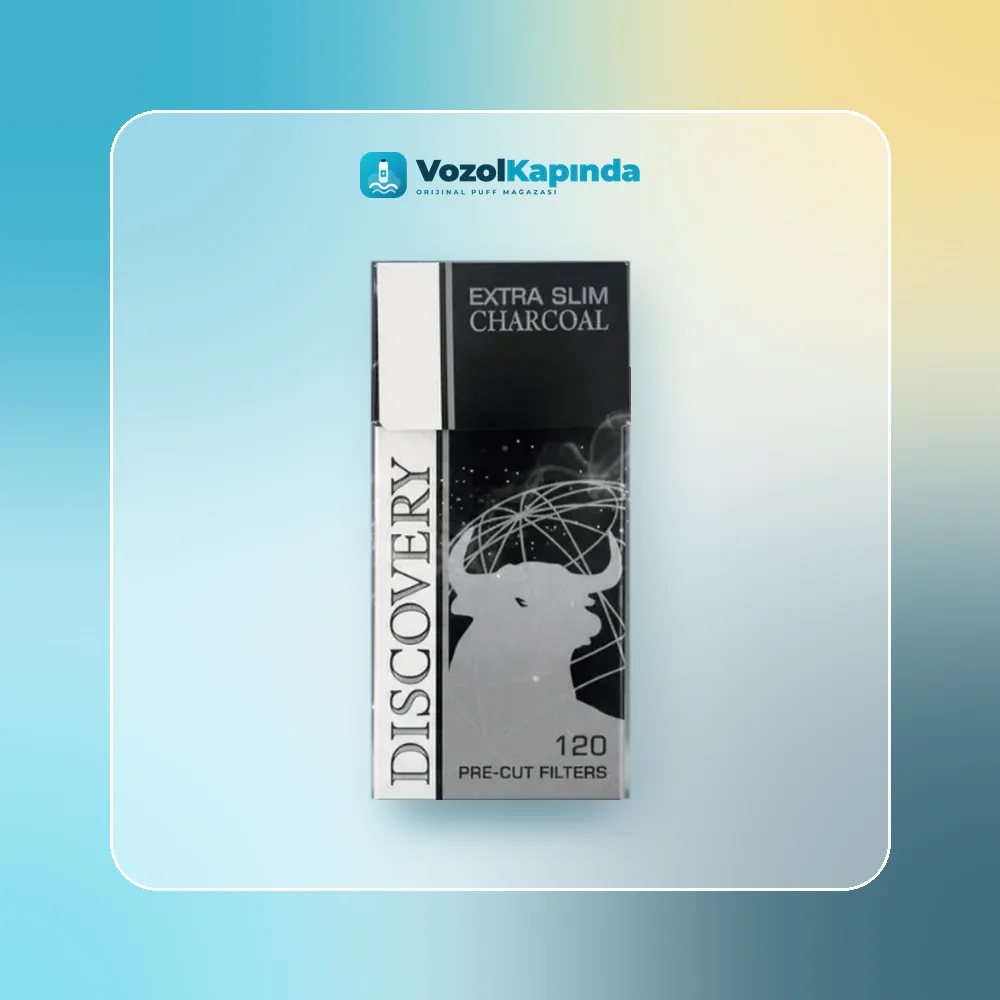 Discovery Extra Slim Charcoal Kömürlü Filtre Paket Görünümü Discovery Extra Slim Charcoal Kömürlü Filtre ön yüz görseli, orijinal ambalaj