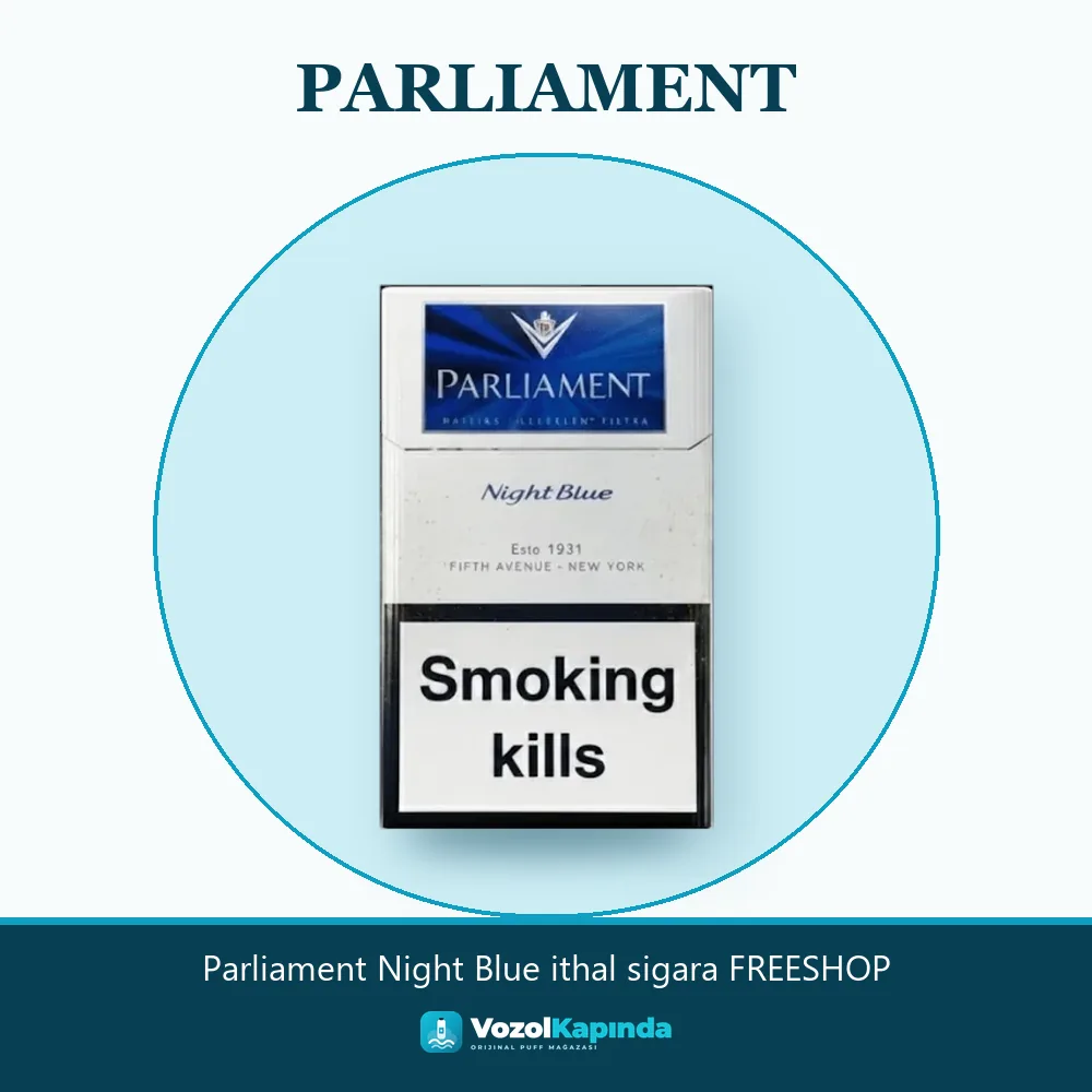 Parliament Night Blue ithal sigara FREESHOP bilgi kartı, orijinal sigara