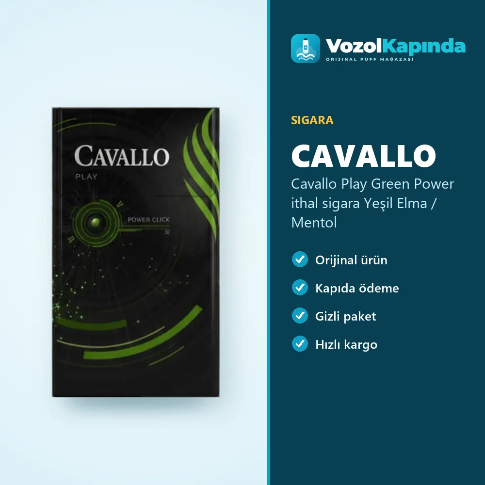 Cavallo Play Green Power ithal sigara Yeşil Elma / Mentol özellikleri: orijinal ürün, kapıda ödeme, gizli paket