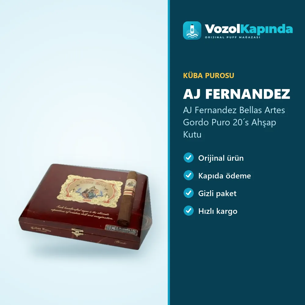 AJ Fernandez Bellas Artes Gordo Puro 20´s Ahşap Kutu Sipariş Bilgileri AJ Fernandez Bellas Artes Gordo Puro 20´s Ahşap Kutu özellikleri: orijinal ürün, kapıda ödeme, gizli paket