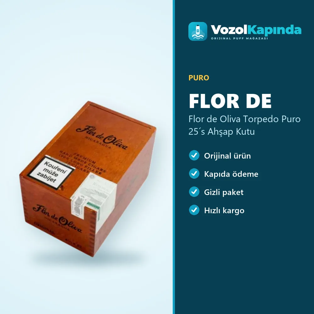 Flor de Oliva Torpedo Puro 25´s Ahşap Kutu sipariş avantajları: kapıda ödeme ve gizli paket