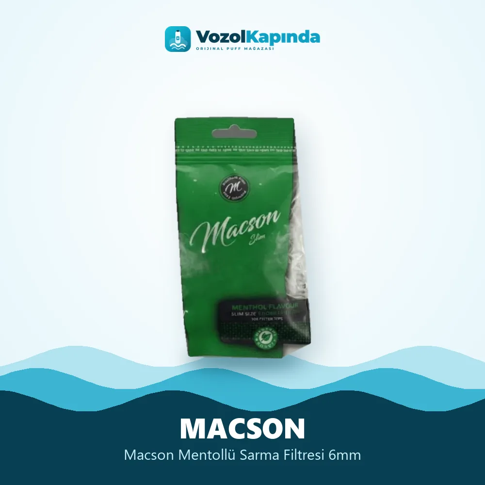 Macson Mentollü Sarma Filtresi 6mm Özellikleri Macson Mentollü Sarma Filtresi 6mm özellikleri: orijinal ürün, kapıda ödeme, gizli paket