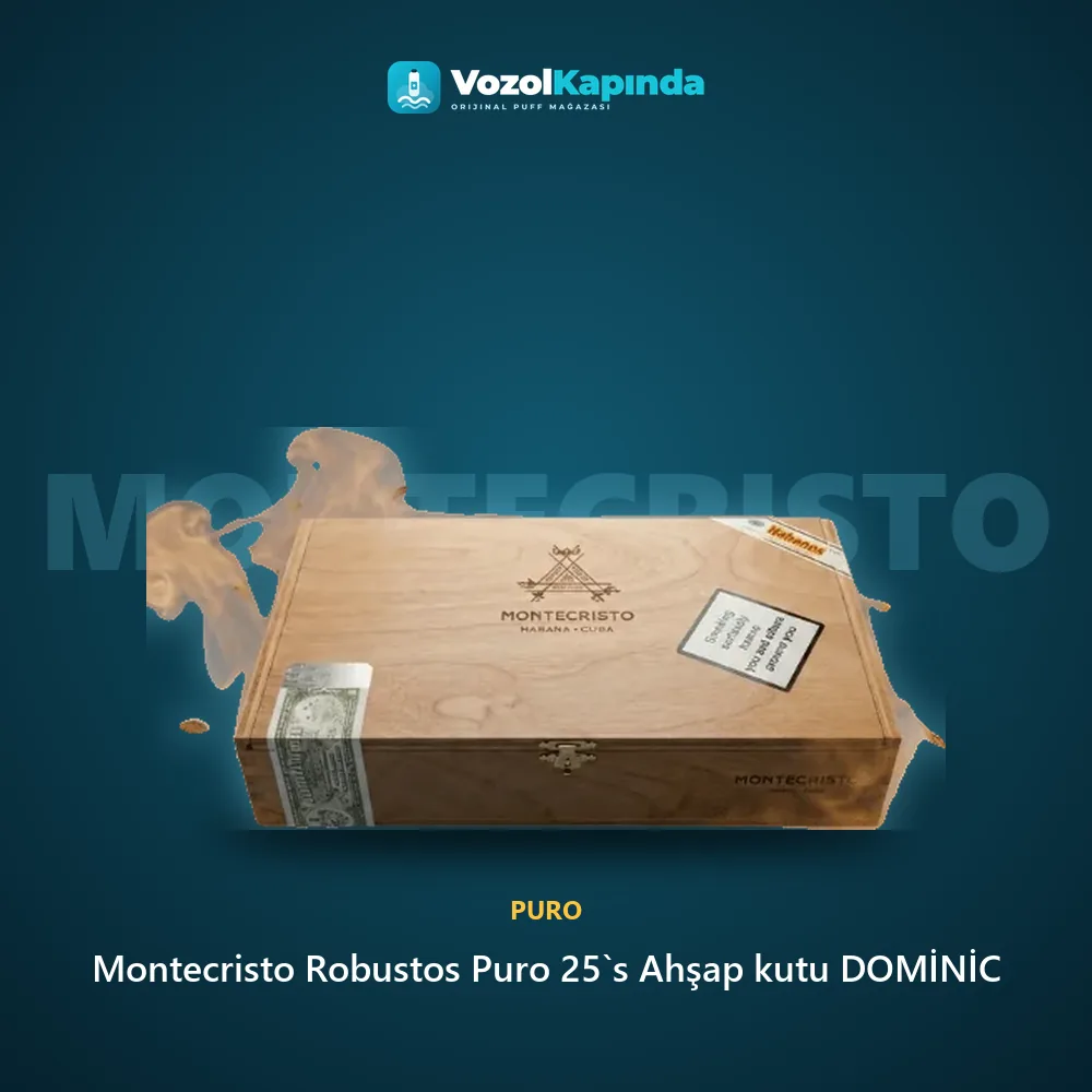 Montecristo Robustos Puro 25`s Ahşap kutu DOMİNİC Özellikleri Montecristo Robustos Puro 25`s Ahşap kutu DOMİNİC bilgi kartı, orijinal puro