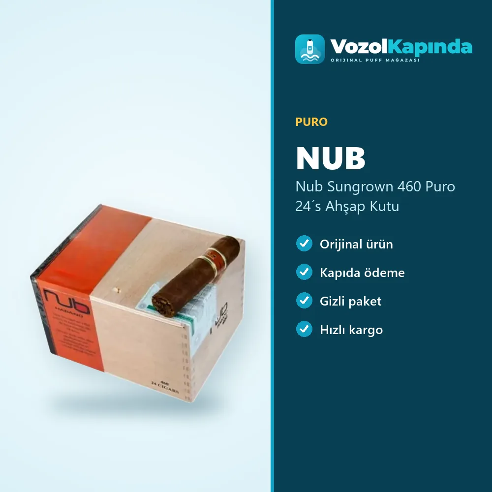 Nub Sungrown 460 Puro 24´s Ahşap Kutu Özellikleri Nub Sungrown 460 Puro 24´s Ahşap Kutu bilgi kartı, orijinal puro