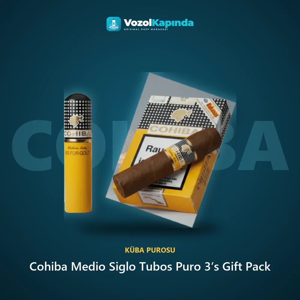 Cohiba Medio Siglo Tubos Puro 3’s Gift Pack bilgi kartı, orijinal Küba purosu