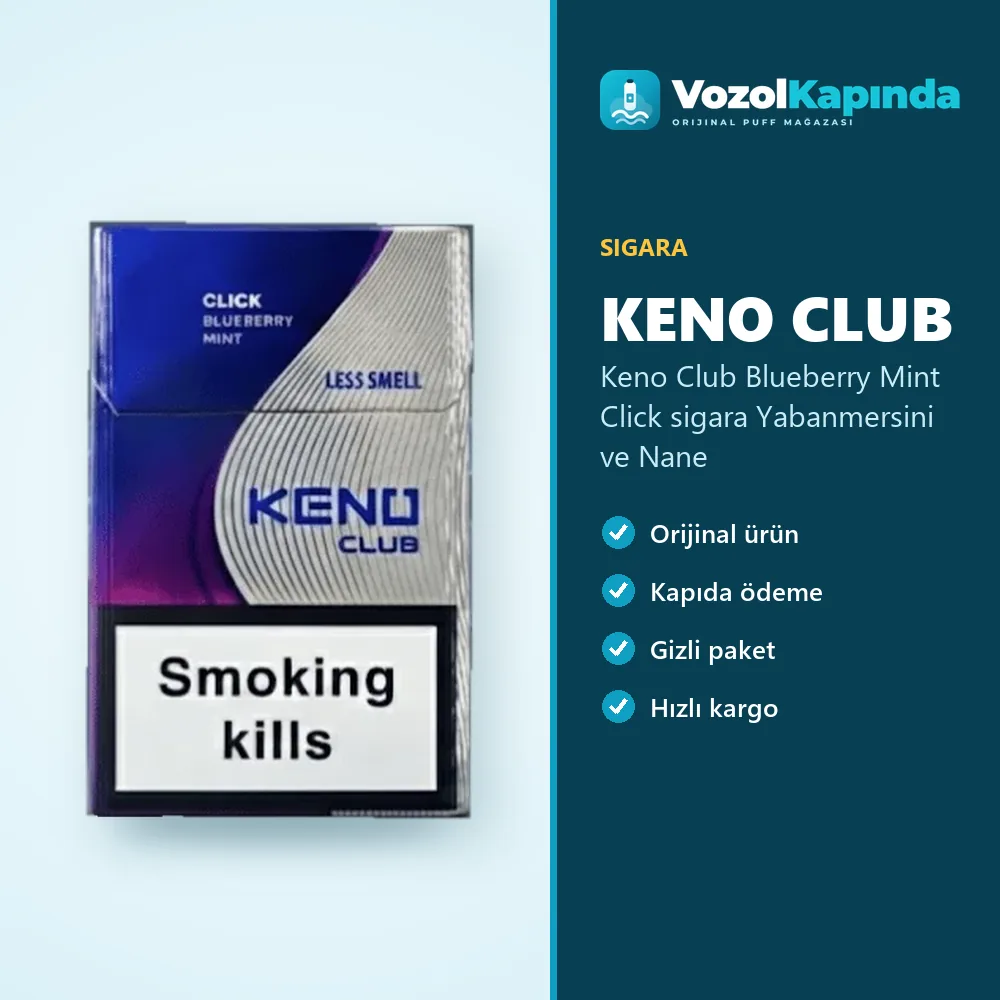 Keno Club Blueberry Mint Click sigara Yabanmersini ve Nane özellikleri: orijinal ürün, kapıda ödeme, gizli paket